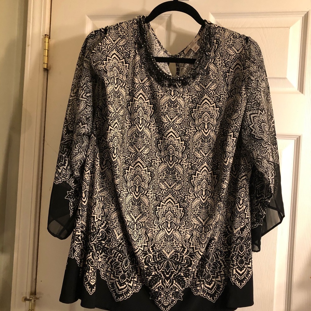 Plus size Cold shoulder with black beaded neckline